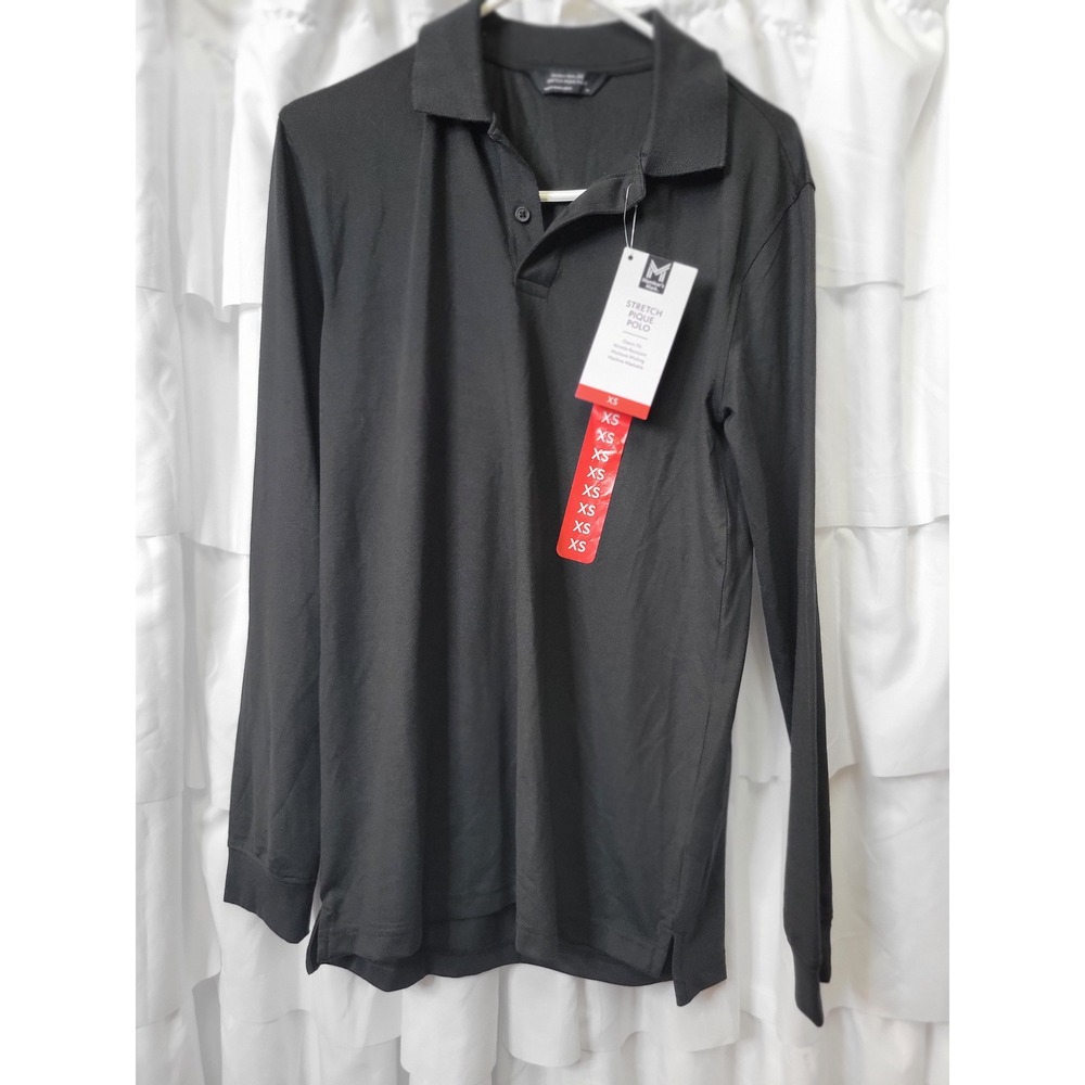 Member's Mark Mens Stretch Pique Polo Shirt Black Long Sleeve Classic XS NWT 631